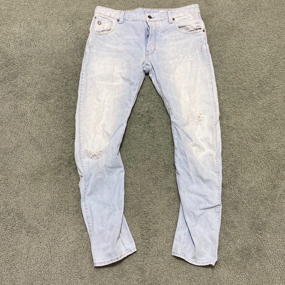 G-Star Raw Mens ARC ZIP 3D SLIM Light Wash distressed Jeans Twist